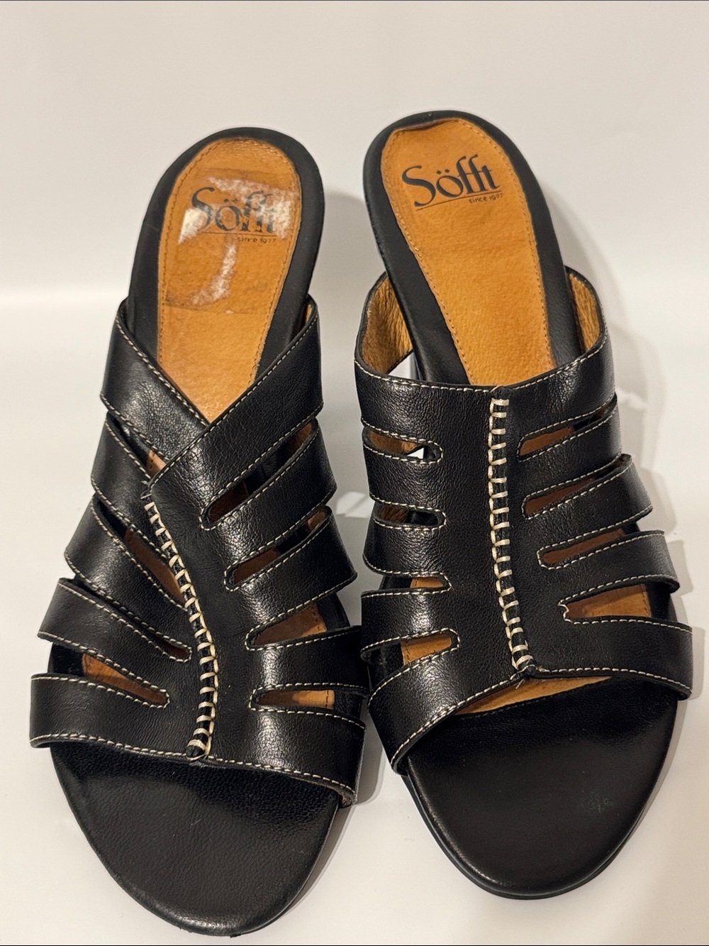 Sofft Black Leather Slip-On heels